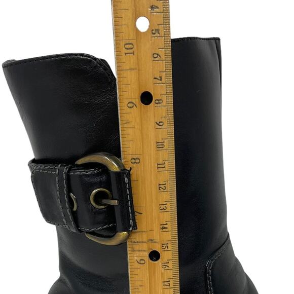 Ecco Size 40(9) Black Leather Mid Calf Boots Adjustable Buckle Side Zip-Flaw - Picture 13 of 16